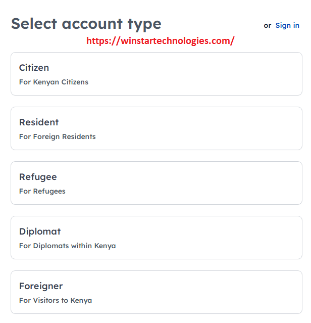 ecitizen account types